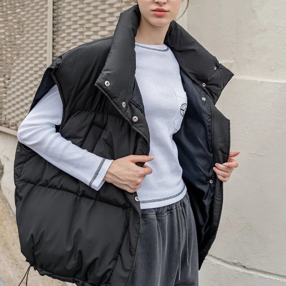Zip up Drawstring Hem Puffer vest Coat Comfy winter - Picture 7 of 10